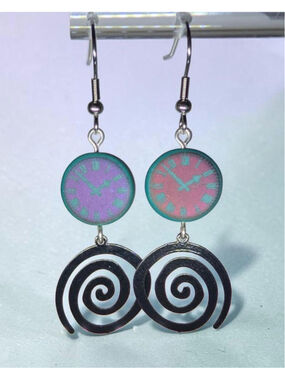 Time Travel Clock Earrings, Timey Wimey Jewelry, Czech Glass Clock Dangle